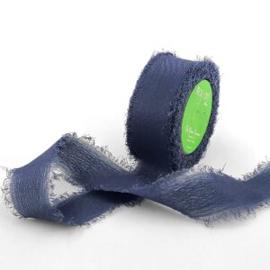 5/8 Inch 100% Silk Crepe with Frayed Edge (NON-DYED and HAND-DYED) - SKCF-58-03 NAVY