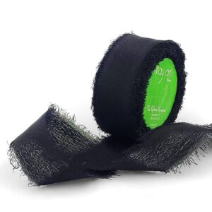 5/8 Inch 100% Silk Crepe with Frayed Edge (NON-DYED and HAND-DYED) - SKCF-58-10 BLACK