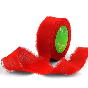 5/8 Inch 100% Silk Crepe with Frayed Edge (NON-DYED and HAND-DYED) - SKCF-58-14 RED