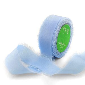 5/8 Inch 100% Silk Crepe with Frayed Edge (NON-DYED and HAND-DYED) - SKCF-58-54 CERULEAN