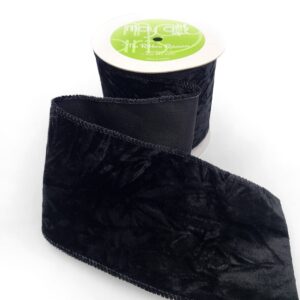4 Inch Crushed Velvet Ribbon with Wired Edge - 750-4-10 BLACK