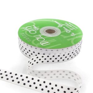 5/8 Inch Grosgrain Printed Dots Ribbon with Woven Edge - DD-8-90D WHITE/BLACK DOTS