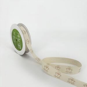 3/4 Inch Ivory Canvas Printed Ribbon with Woven Edge - 413-34-44 GINGERBREAD MAN