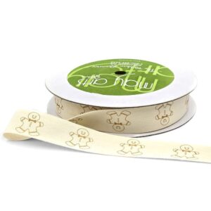 3/4 Inch Ivory Canvas Printed Ribbon with Woven Edge - 413-34-44 GINGERBREAD MAN