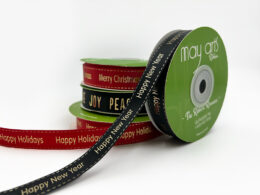 ~5/8 Inch Gold Foil Christmas Print Satin Ribbon