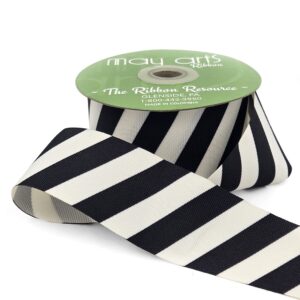 2 Inch Modern Diagonal Striped Grosgrain Ribbon with Woven Edge - 757-2-10 BLACK/IVORY