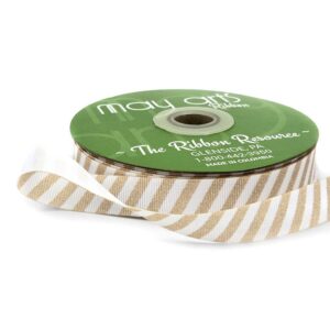 5/8 Inch Modern Diagonal Striped Grosgrain Ribbon with Woven Edge - 757-58-62 NUDE CHAMPAGNE/WHITE