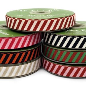 5/8 Inch Modern Diagonal Striped Grosgrain Ribbon with Woven Edge