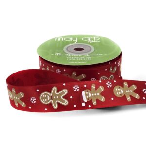 1 Inch Satin Gingerbread Man Print Ribbon - 759-1-14 RED