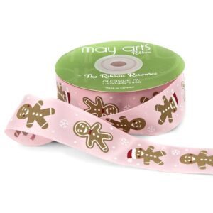 1 Inch Satin Gingerbread Man Print Ribbon - 759-1-17 PINK