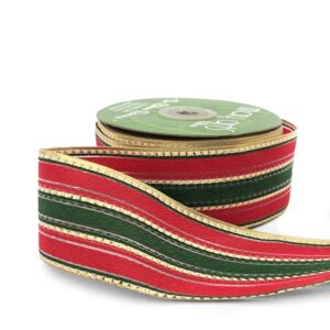 2 Inch Modern Christmas Stripe Ribbon with Woven Edge - 762-2-14 RED/GREEN/GOLD