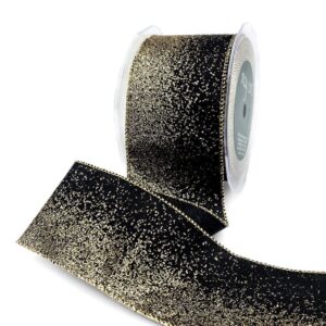 2.5 Inch Taffeta Fading Glitter Ribbon with Metallic Wired Edge - 769-25-10 BLACK