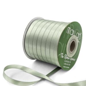 ~3/8 Inch (9MM) Luster Double Faced Satin Ribbon with Woven Edge - HA-38-48L SAGE GREEN LUSTER