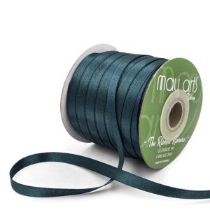 ~3/8 Inch (9MM) Luster Double Faced Satin Ribbon with Woven Edge - HA-38-49 L DARK GREEN LUSTER
