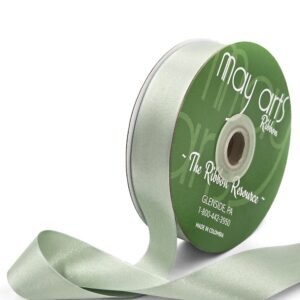 ~7/8 Inch (24MM) Luster Double Faced Satin Ribbon with Woven Edge - HA-78-48L SAGE GREEN