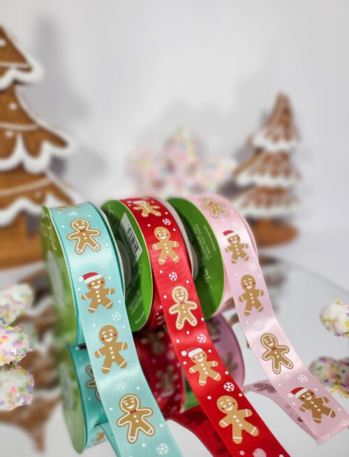 Gingerbread Print Ribbon, Gingerbread Christmas Print Ribbon, Wholesale Gingerbread Ribbon, Gingerbread man ribbon