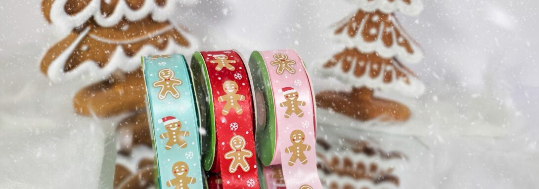 Gingerbread Ribbon, Gingerbread Christmas Ribbon, Wholesale Gingerbread Print Ribbon