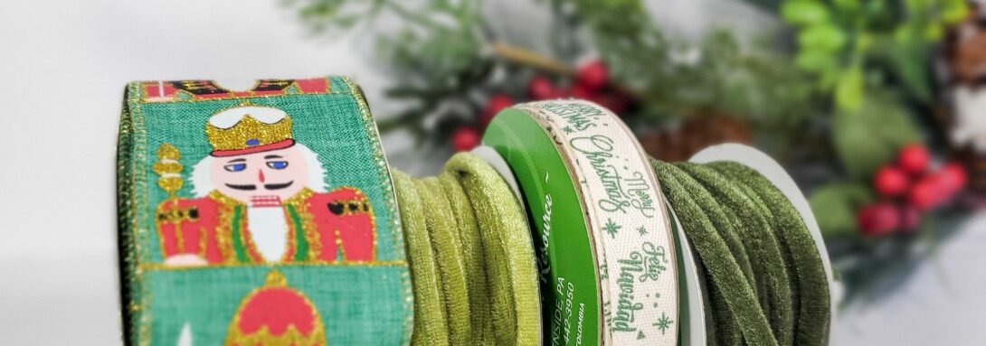 Green and olive christmas ribbon, Christmas tree ribbon