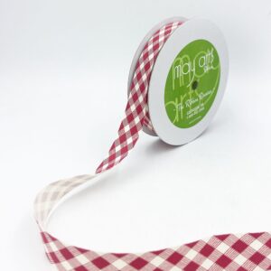 3/4 Inch Ivory Canvas Printed Ribbon with Woven Edge - 413-34-52 GINGHAM RED (NEW 2025)