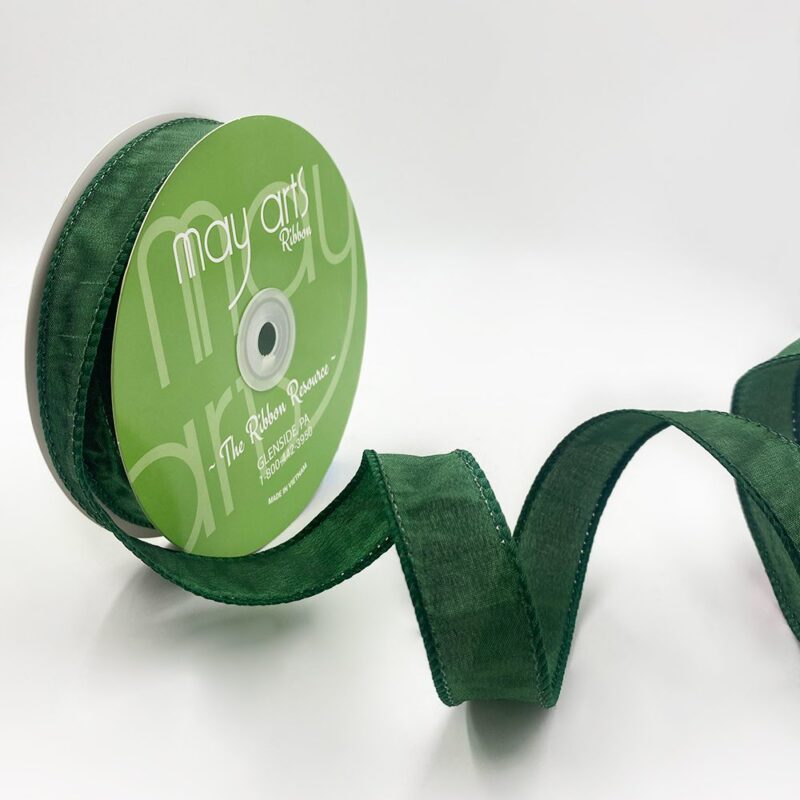 1″ Dupioni Ribbon with Wired Edge - 770-1-15 GREEN
