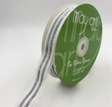 7/8" Sheer Velvet Stripe Ribbon with Woven Edge - 771-78-01 WHITE/SILVER