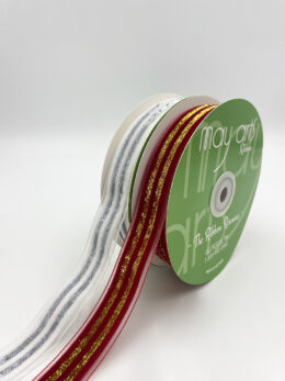 7/8" Sheer Velvet Stripe Ribbon with Woven Edge