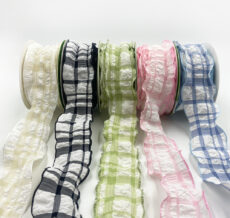Ruffled Seersucker Tartan Plaid Ribbon with Woven Edge