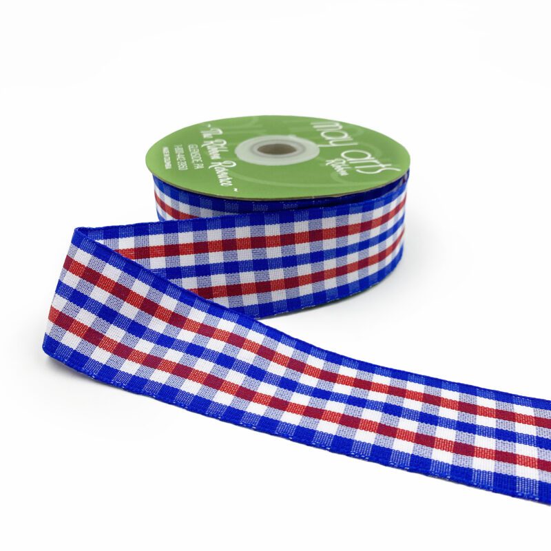 1.5 Inch Checkered Gingham Ribbon with Woven Edge - KB-5-01 RED/WHITE/BLUE