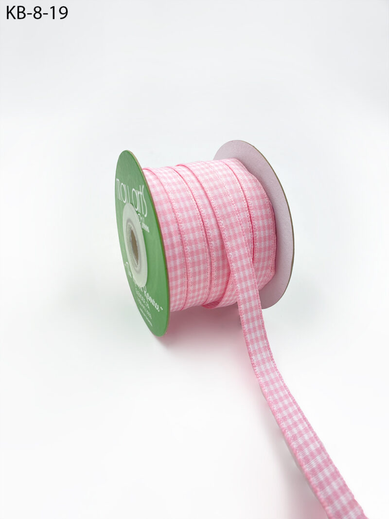 3/8 Inch Checkered Ribbon with Woven Edge - KB-8-19 LIGHT PINK