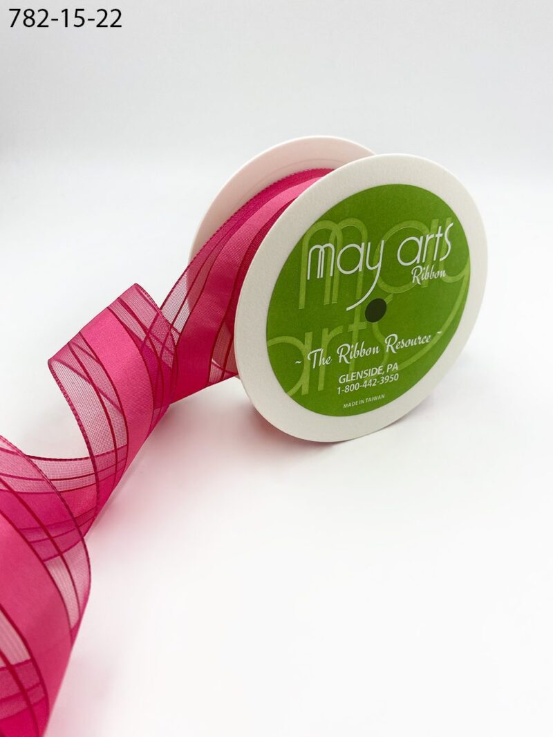 1.5″ Woven Sheer Ribbon with Tone on Tone Stripes - 782-15-22 FUCHSIA