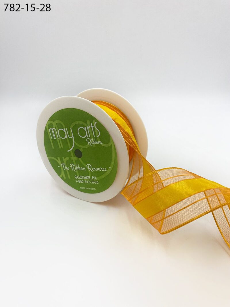 1.5″ Woven Sheer Ribbon with Tone on Tone Stripes - 782-15-28 ORANGE