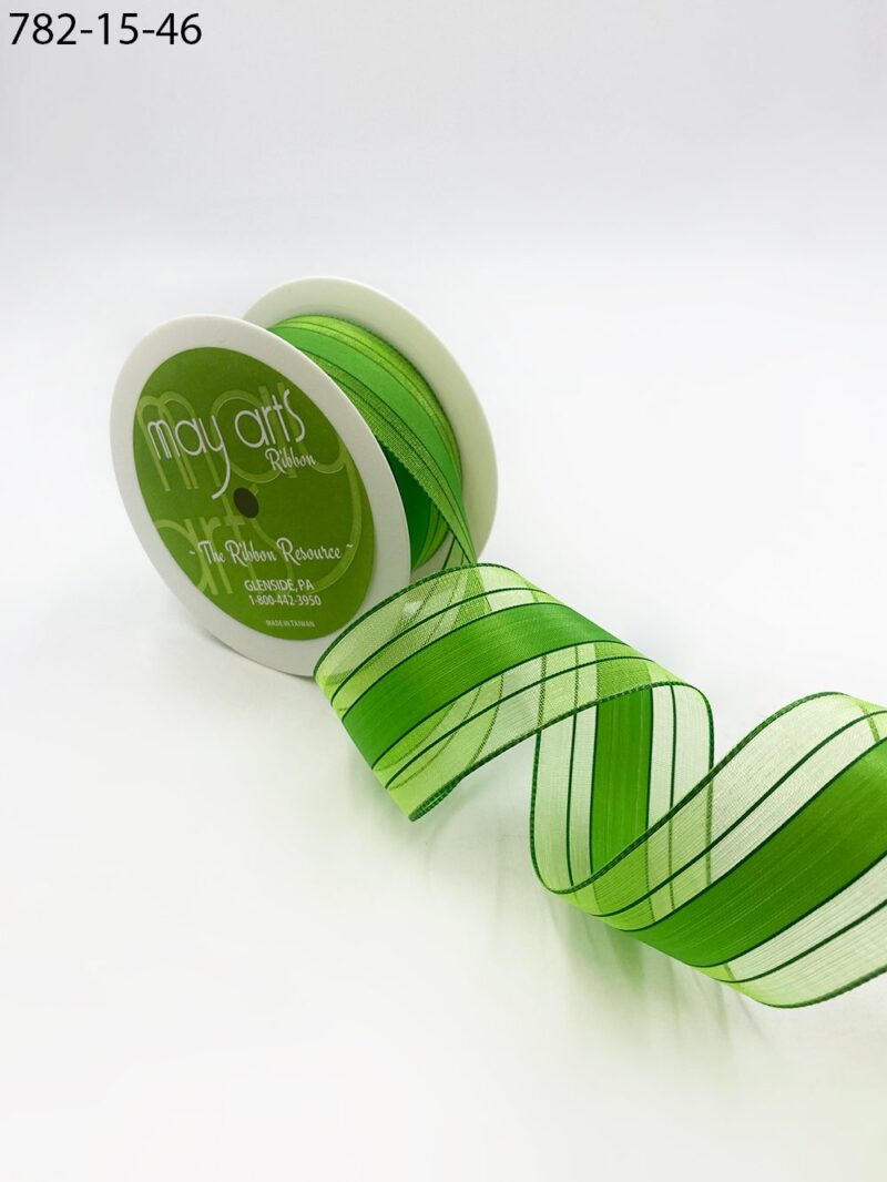 1.5″ Woven Sheer Ribbon with Tone on Tone Stripes - 782-15-46 GREEN