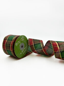 2.5 Inch Metallic Plaid Tartan Holiday Ribbon with Wired Edge
