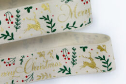 1 Inch Merry Christmas Print Ribbon with Cut Edge