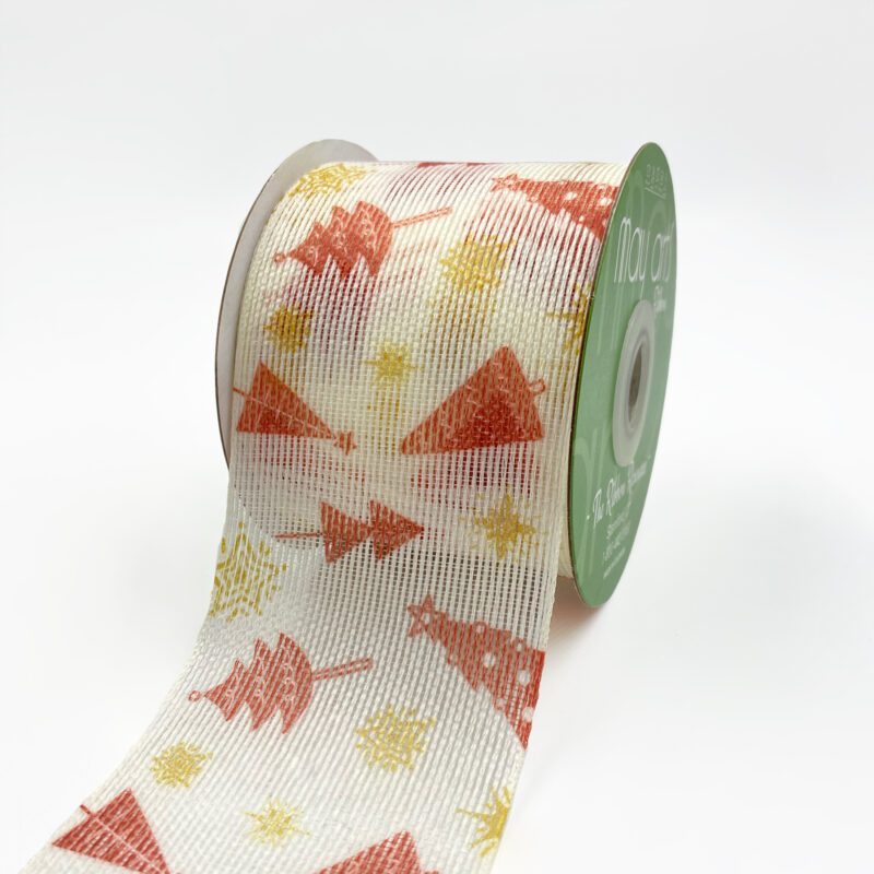 2 3/4 Inch Semi Sheer Holiday Tree Star Ribbon with Woven Edge - 776-3-14 RED/GOLD