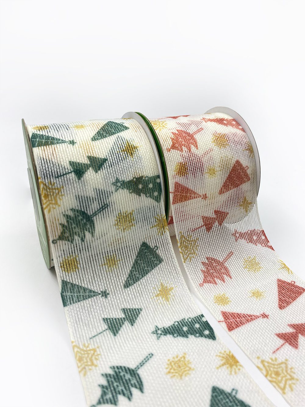 2 3/4 Inch Semi Sheer Holiday Tree Star Ribbon with Woven Edge