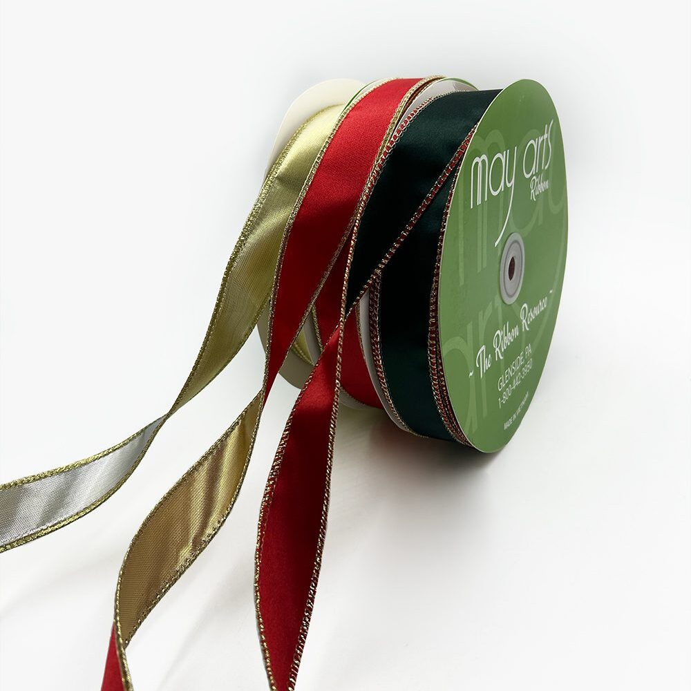1 Inch Reversible Metallic Ribbon with Wired Edge