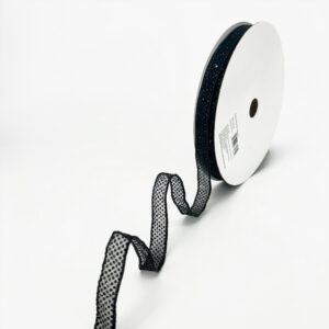 5/8″ Sheer Glitter Dot Wired Edge Bolten Offray Ribbon - 222215-58-030 Black