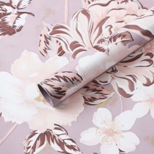 22″x22″ Festive Chinoiserie Floral Print Waterproof Bouquet Wrap- Pre Sale - FW-CFP-11 Purple and Pink