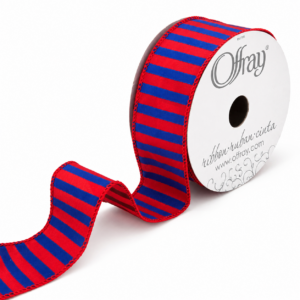 1.5″ Wired Stripe Spirit Offray Ribbon - STRIPESPIRIT-15-BLUERED